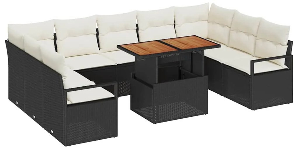 vidaXL Σετ Καναπέ Κήπου με μαξιλάρι με μαξιλάρι 10 pcs Μαύρο και Κρέμα