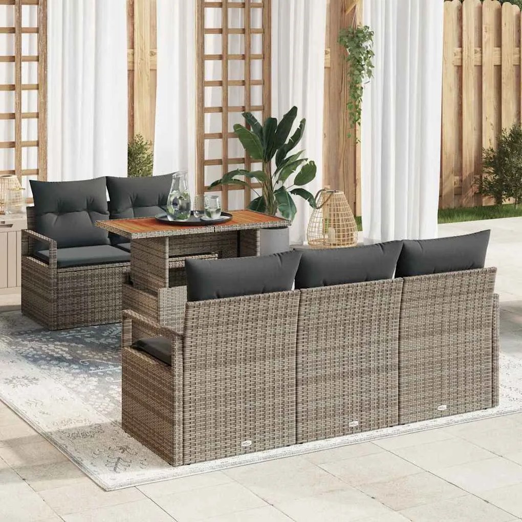 vidaXL Σετ Καναπέ Κήπου με αποθήκευση 6 pcs Γκρι Πολυ ράταν