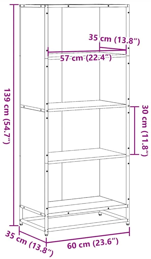 Βιβλιοθήκη καπνιστή βελανιδιά 60x35x139 cm Ξύλινη κατασκευή - Καφέ