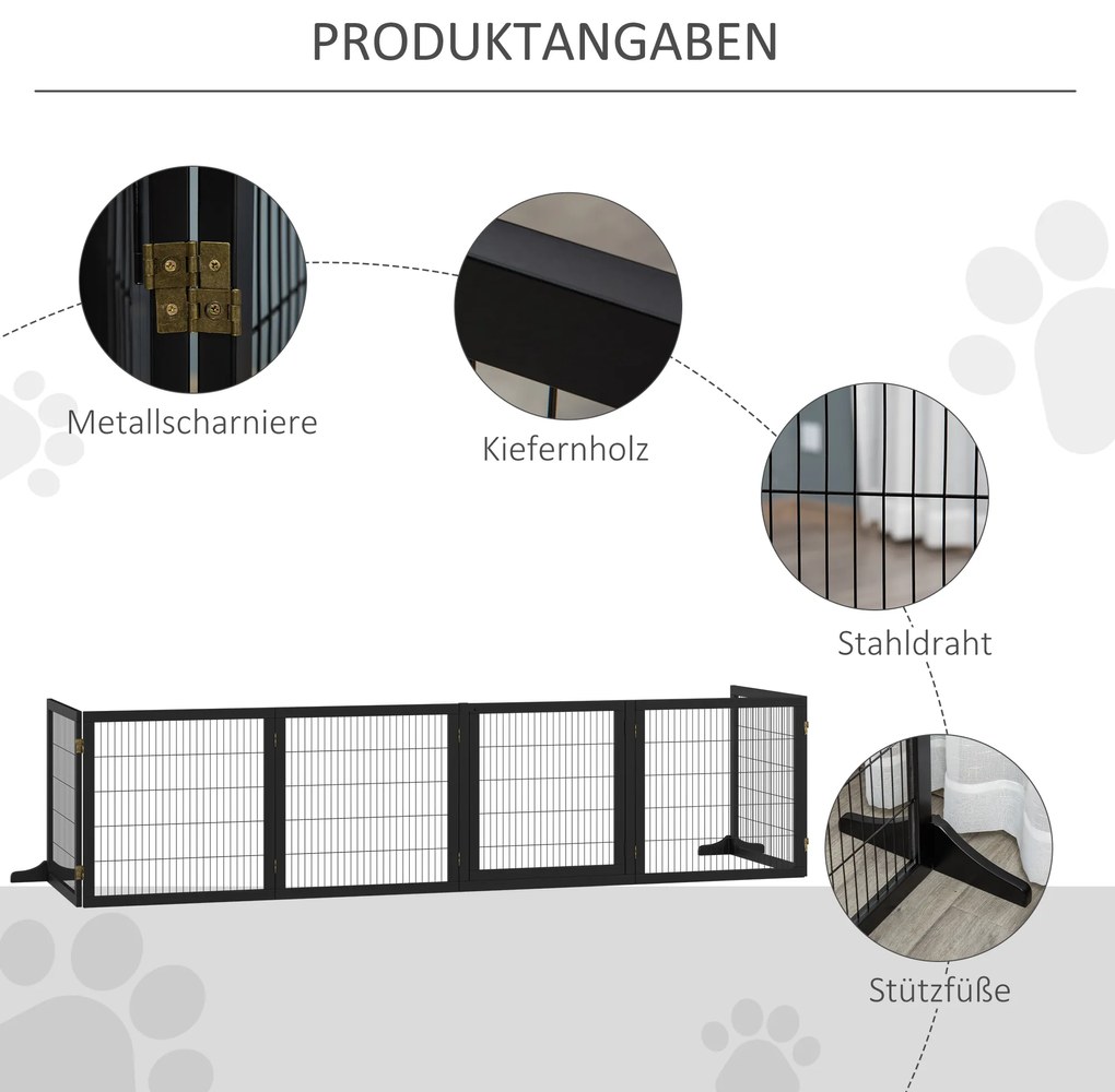 PawHut Πτυσσόμενο φράγμα σκύλου 432 x 36 x 70cm Ξύλο πεύκου Μαύρο