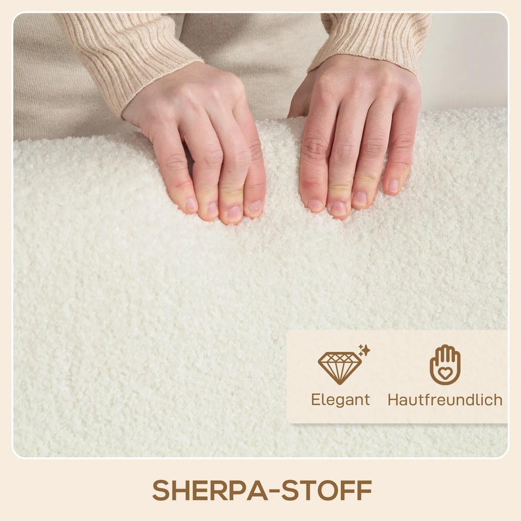 HOMCOM Πολυθρόνα με πλάτη, μπράτσα, Γεμισμένη πολυθρόνα lounge με εμφάνιση Sherpa, ξύλινα πόδια, για υπνοδωμάτιο, σαλόνι, έως 120 kg, κρεμ λευκό