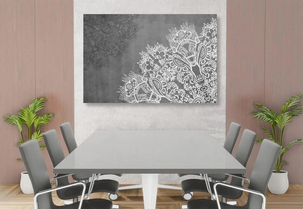 Στοιχεία εικόνας από λουλουδάτα μάνταλα σε μαύρο & άσπρο - 60x40