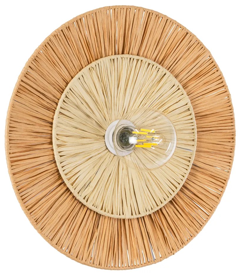 02278 GloboStar®  COLOMBO 02278 Boho Επιτοίχιο Φωτιστικό Απλίκα Μονόφωτο 1 x E27 IP20 Μπεζ Raffia - Μ40 x Π40 x Υ9cm