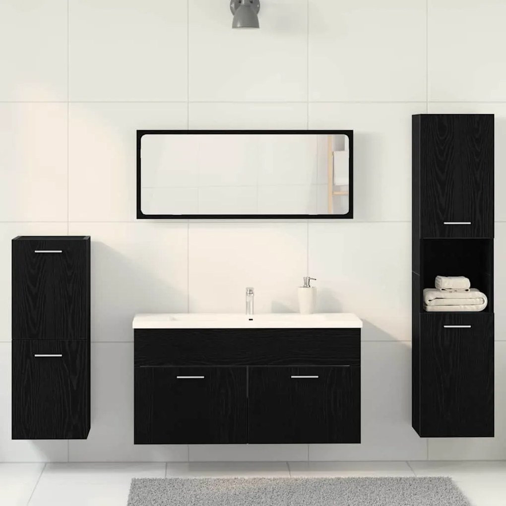 vidaXL Σετ Επίπλων Μπάνιου Επιτοίχιο 4 pcs Μαύρη Οξυά 30 x 30 x 130 εκ