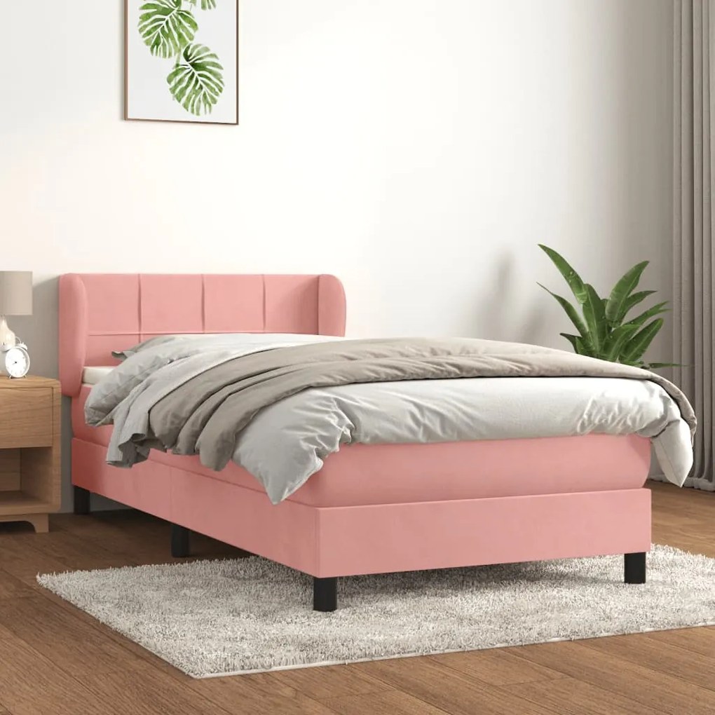 Κρεβάτι Boxspring με Στρώμα Ροζ 80 x 200 εκ. Βελούδινο