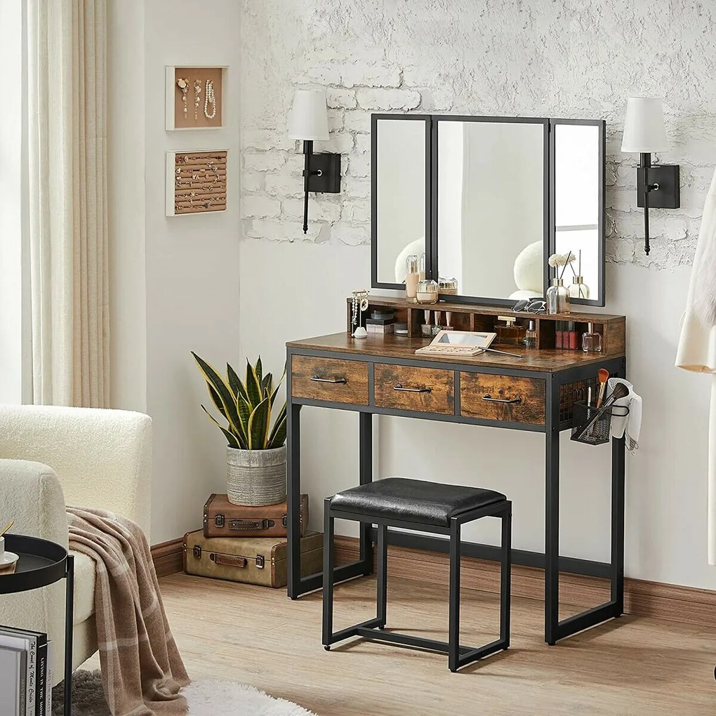 Τουαλέτα Burbank 118, Καφέ, Μαύρο, Καθρέφτης, 75x90x40cm, 30 kg | Epipla1.gr