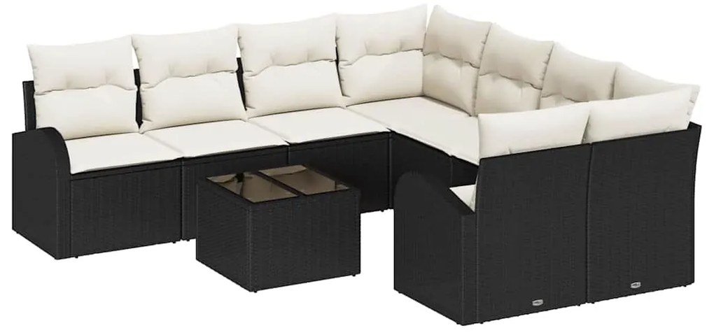 vidaXL Σετ Καναπέ Κήπου με μαξιλάρι 9 pcs Μαύρο, Κρέμα 55 x 55 x 37 εκ