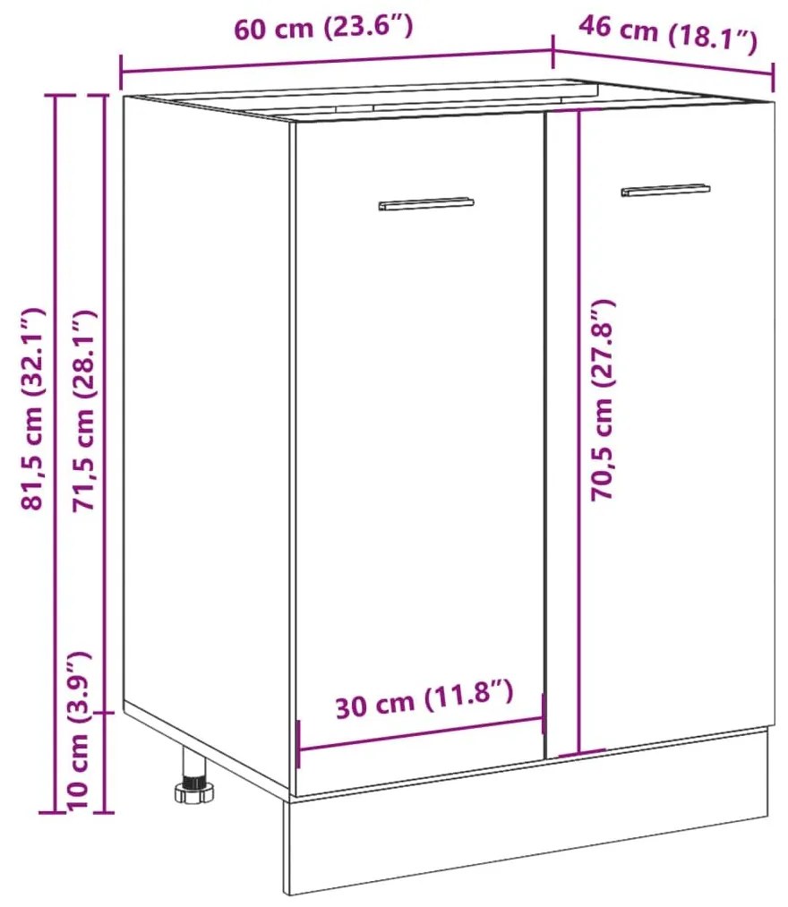 Κάτω ντουλάπι Βελανιδιά τεχνίτη 60x46x81,5 cm - Καφέ