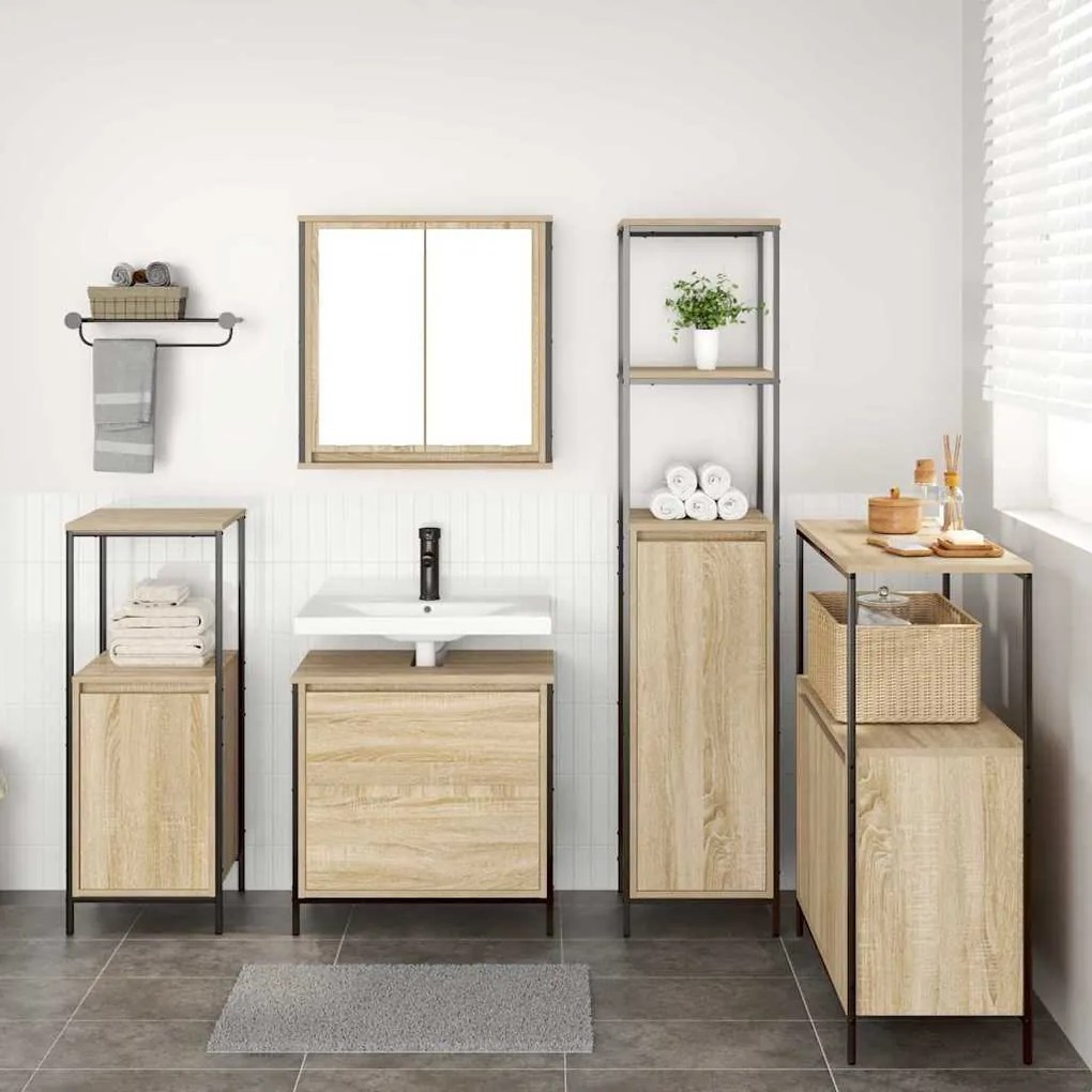 vidaXL Σετ Επίπλων Μπάνιου με ράφι 5 pcs Μπεζ 76.5 x 35 x 95 εκ