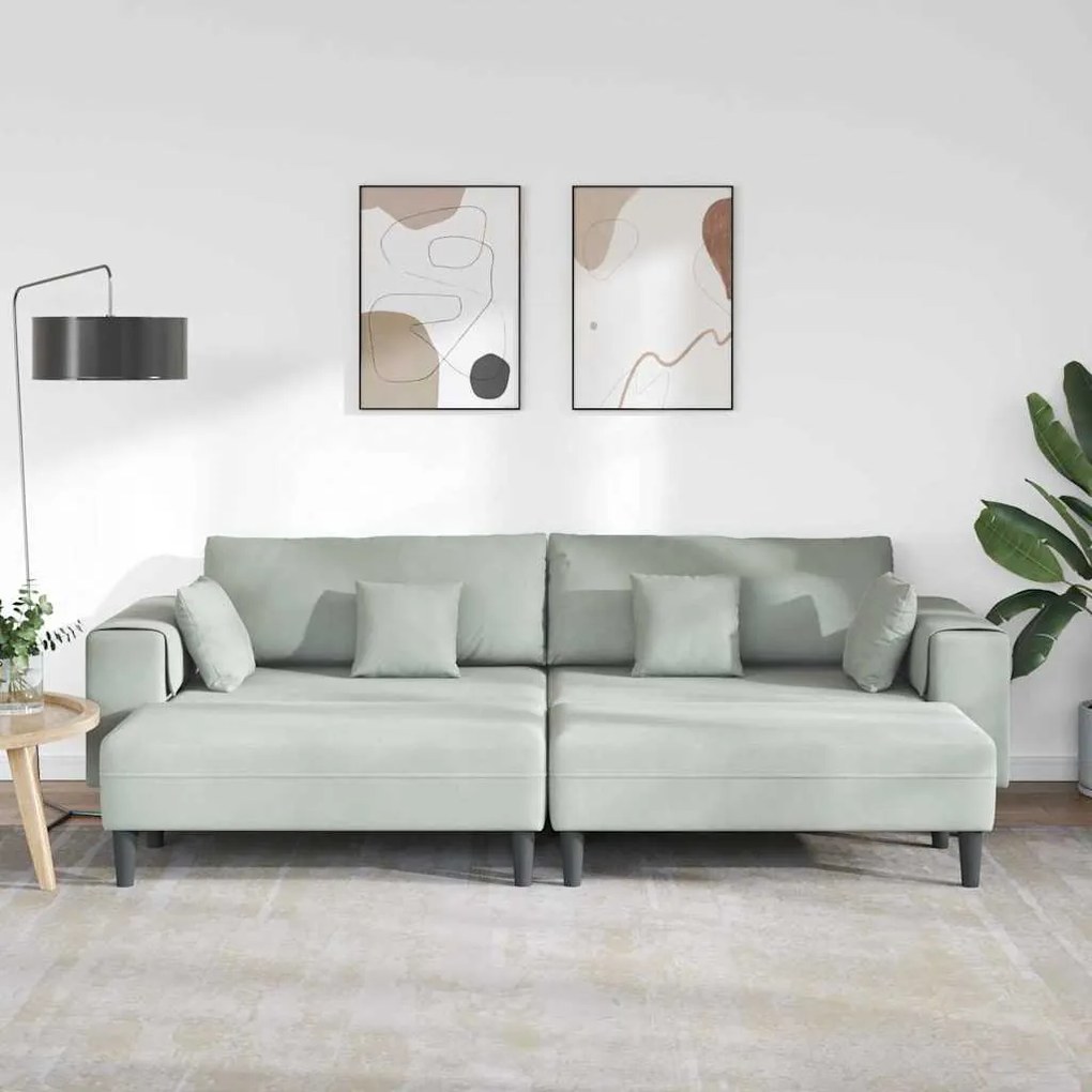 vidaXL Βελούδινος καναπές 3 pcs Ανοιχτό γκρι 208 εκ. Βελούδο