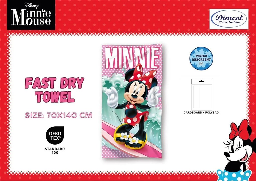 Πετσέτα Θαλάσσης Quick Dry Disney Home Minnie 36 70X140 Turquoise 100% Microfiber - Disney Home