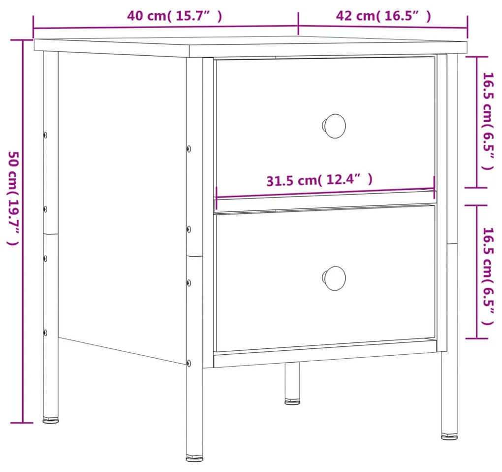 Κομοδίνο Μαύρο 40 x 42 x 50 εκ. από Επεξεργασμένο Ξύλο - Μαύρο