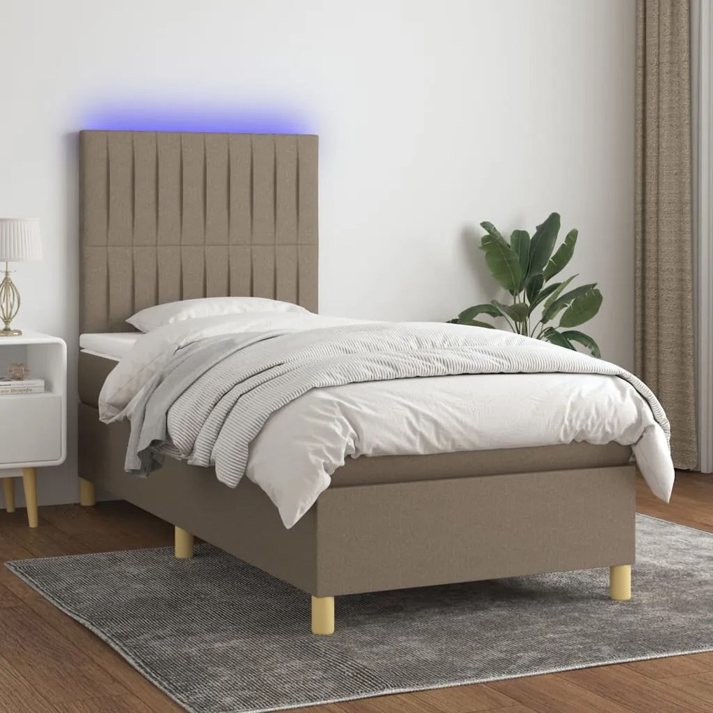 vidaXL Κρεβάτι Boxspring με Στρώμα & LED Taupe 80x200 εκ. Υφασμάτινο