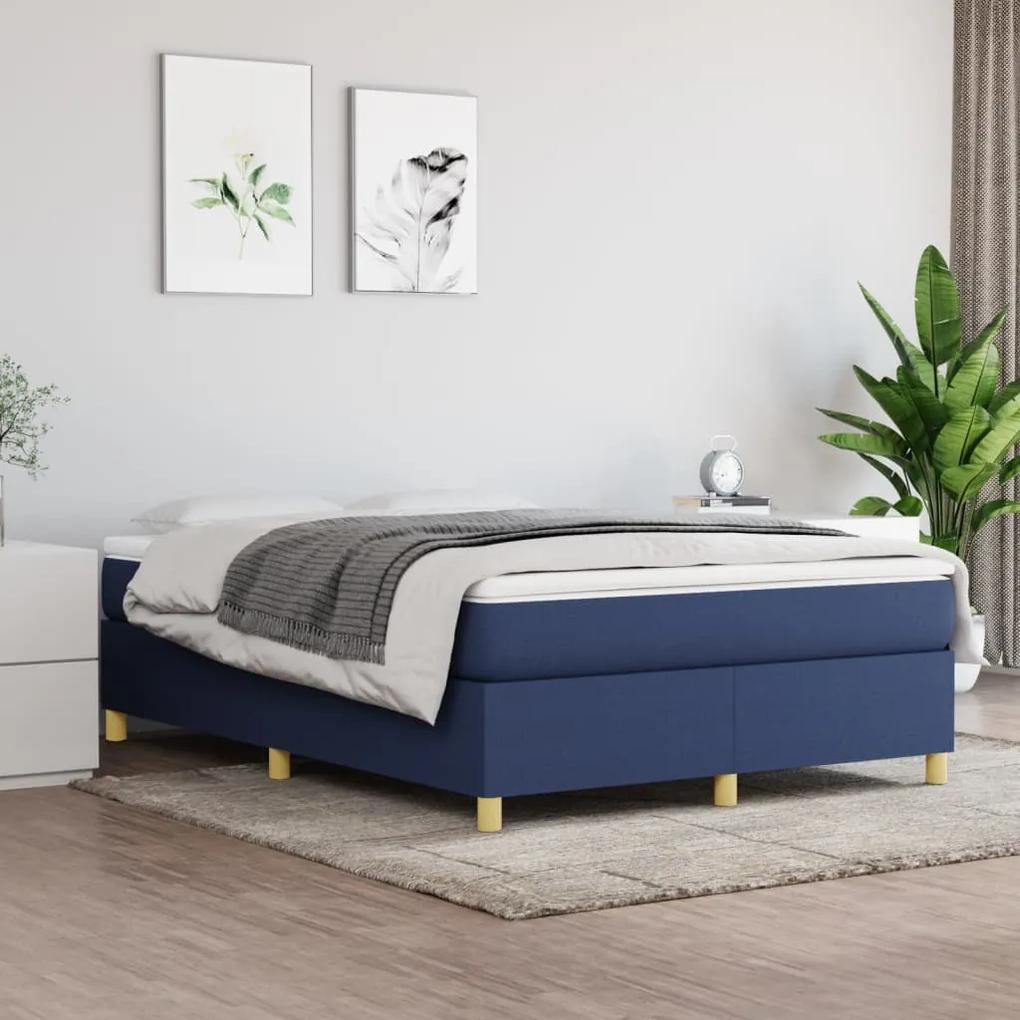 Κρεβάτι Boxspring με Στρώμα Μπλε 140x200 εκ. Υφασμάτινο