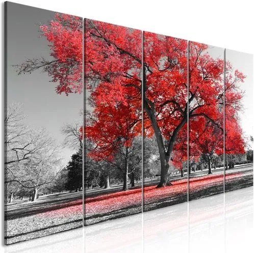 Πίνακας - Autumn in the Park (5 Parts) Narrow Red - 225x90