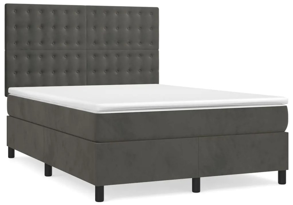 vidaXL Κρεβάτι Boxspring με Στρώμα Σκούρο Γκρι 140x190 εκ. Βελούδινο