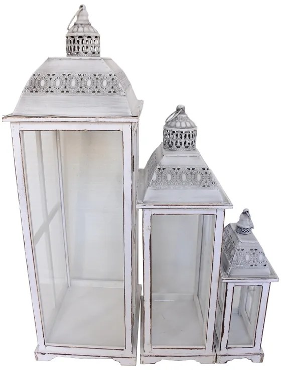 Φανάρια Jux Inart σετ 3τεμ αλουμίνιο σε white washed απόχρωση