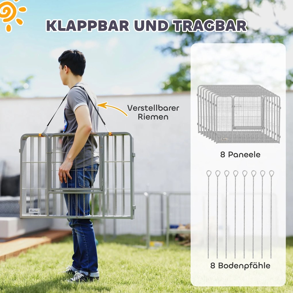 PawHut Περίφραγμα κατοικίδιων, φράχτης σκύλου, παιδική χαρά κατοικίδιων, ευέλικτα προσαρμόσιμο, ανοξείδωτος χάλυβας