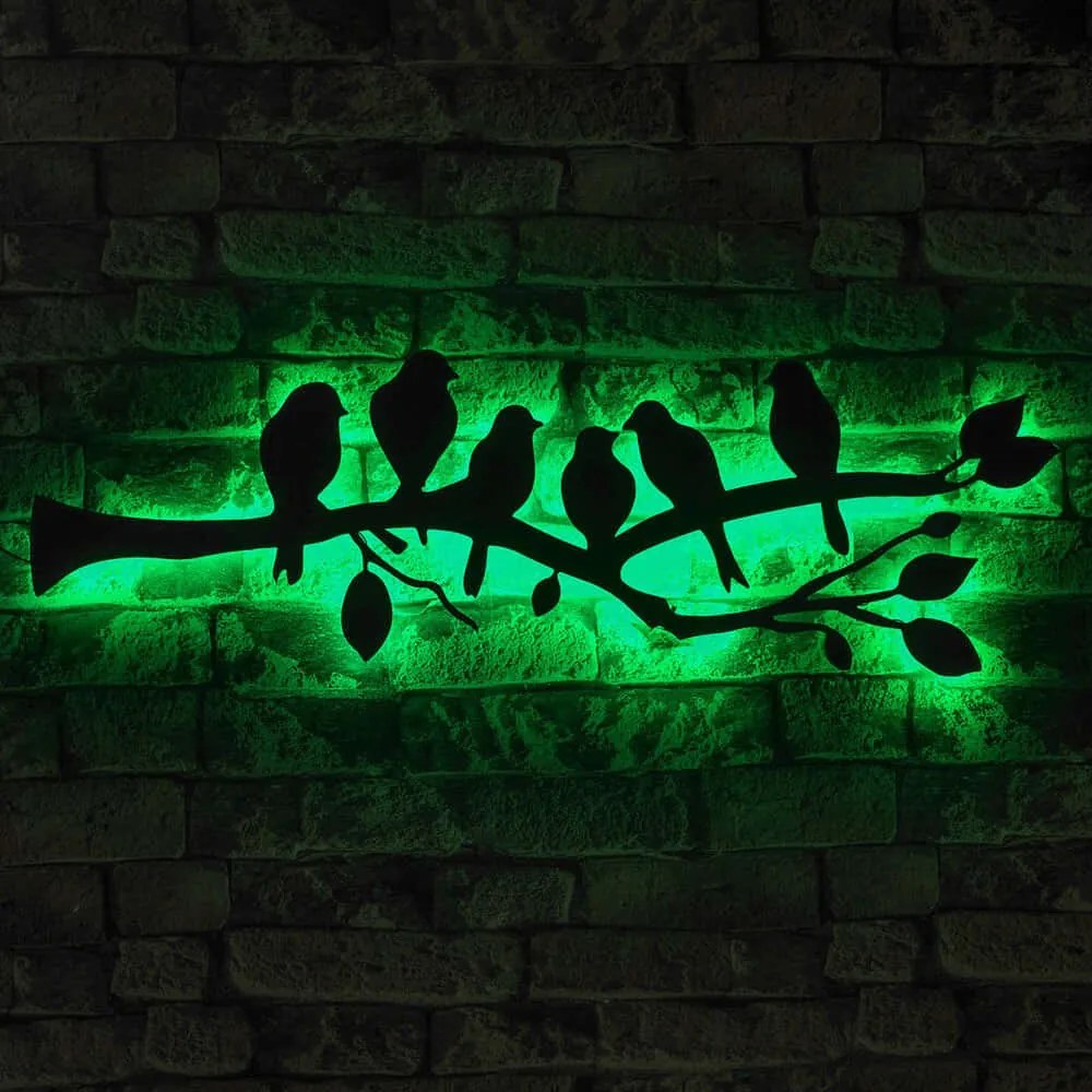 Διακοσμητικό Τοίχου Με Φως Led Birds 692FRW1113 25x75cm Green-Black Wallity Mdf