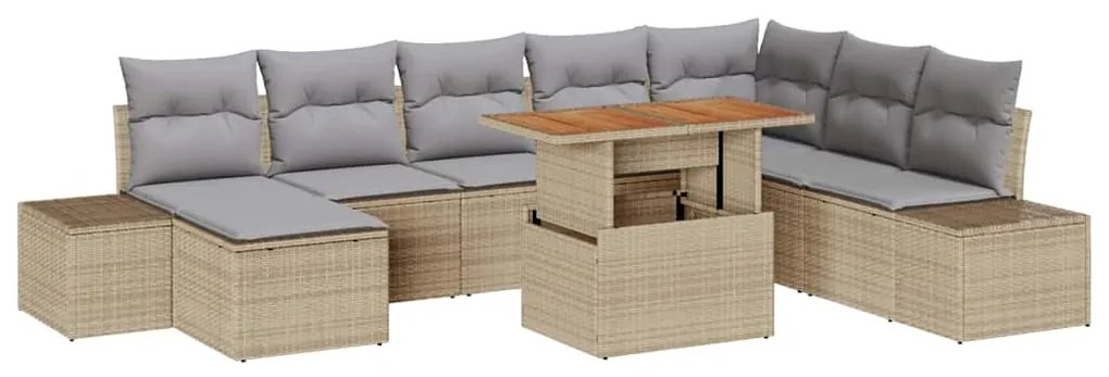 vidaXL Σέτ φαγητού για κήπο με μαξιλάρι 9 pcs Μπεζ και Γκρι