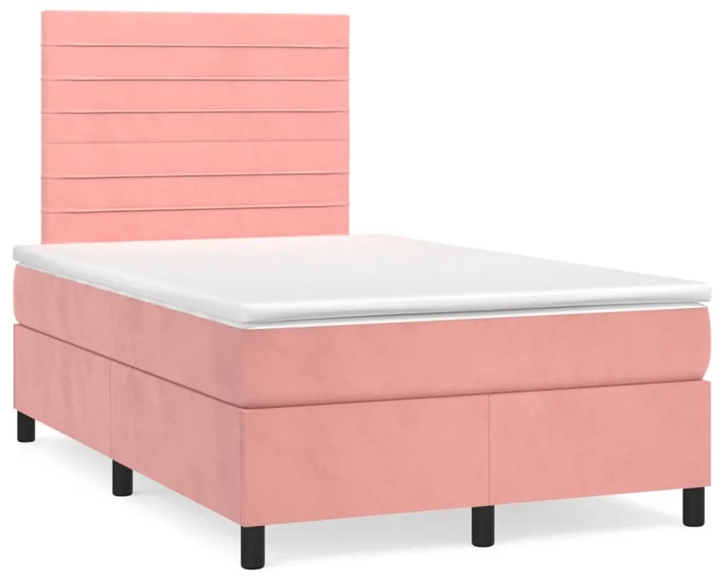 Κρεβάτι Boxspring με Στρώμα Ροζ 120x200 εκ. Βελούδινο - Ροζ