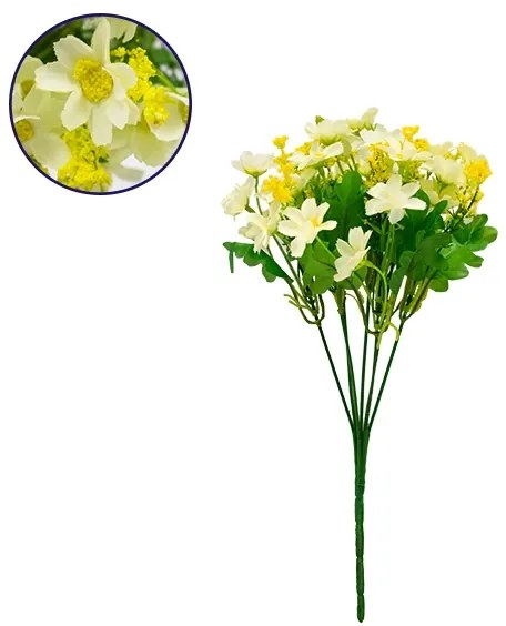 09080 Τεχνητό Φυτό Διακοσμητικό Μπουκέτο Μαργαρίτες Λευκό - Κίτρινο M20cm x Υ30cm Π20cm με 7 Κλαδάκια