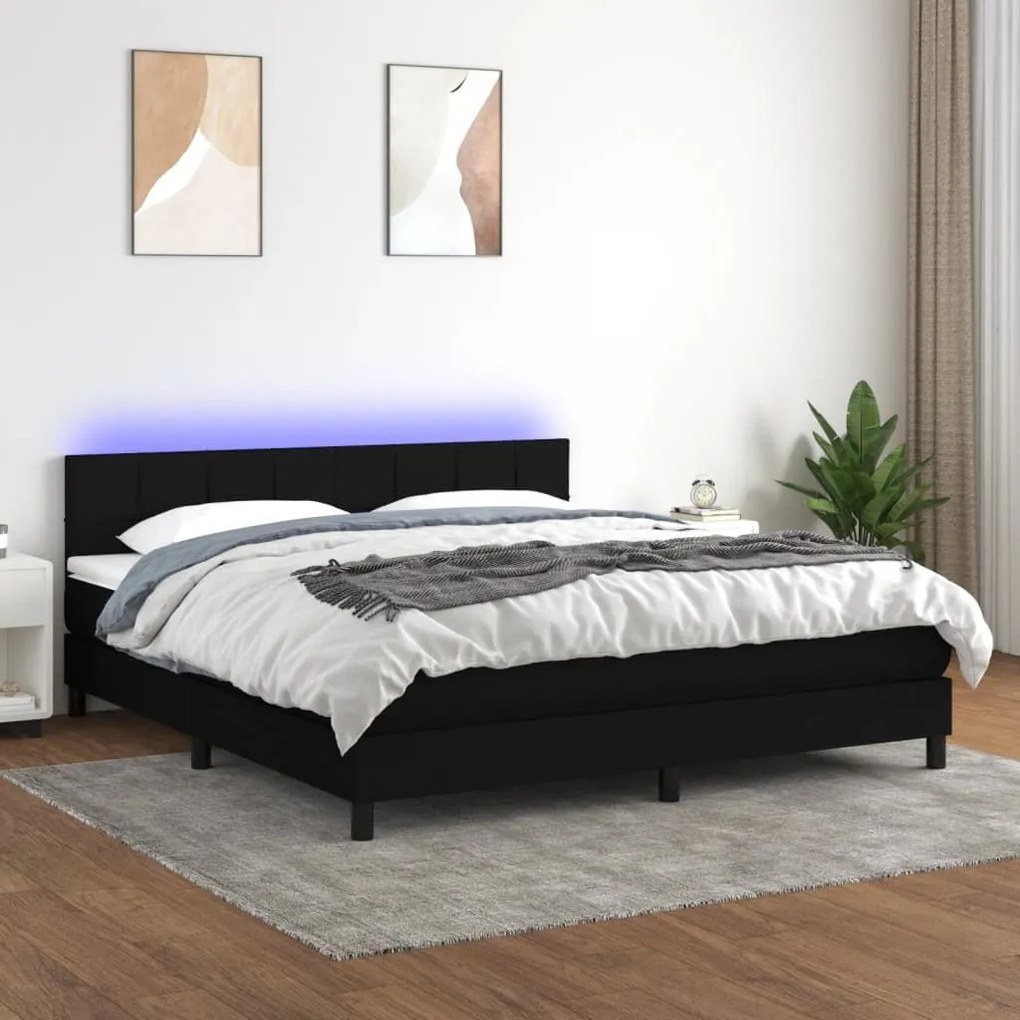 ΚΡΕΒΑΤΙ BOXSPRING ΜΕ ΣΤΡΩΜΑ &amp; LED ΜΑΥΡΟ 180X200 ΕΚ. ΥΦΑΣΜΑΤΙΝΟ 3133175