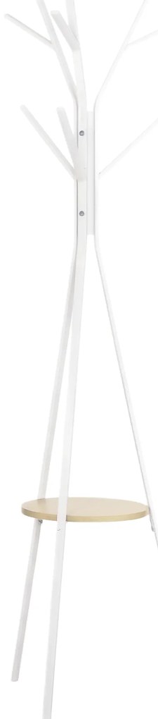 HOMCOM Κρεμάστρα παλτό με ράφι και 8 γάντζους Κρεμάστρα μπουφάν Μοντέρνα κρεμάστρα για ρούχα καπέλο τσάντα, σαλόνι, λευκό