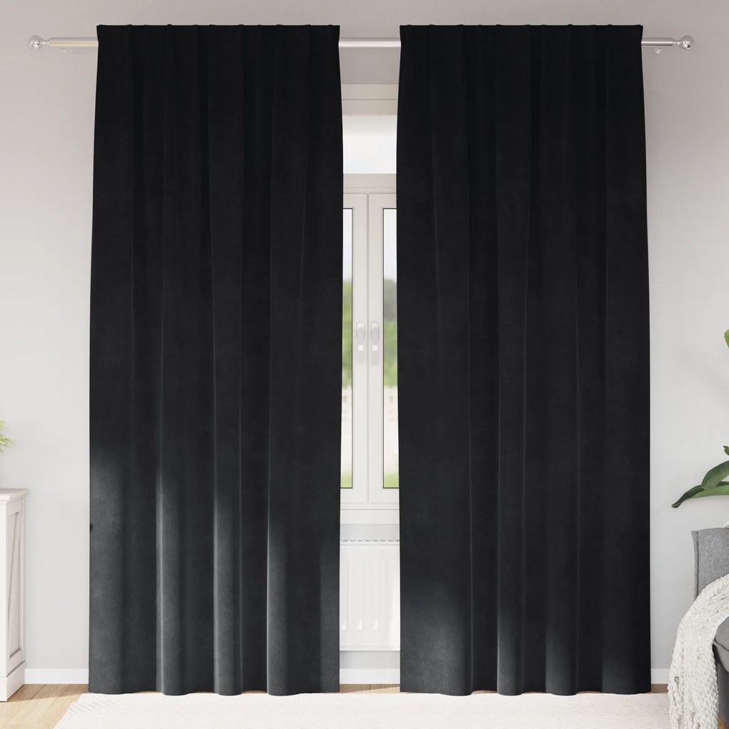 vidaXL Κουρτίνες με κουρτίνες 2 pcs Μαύρο 140 x 245 cm Βελούδο