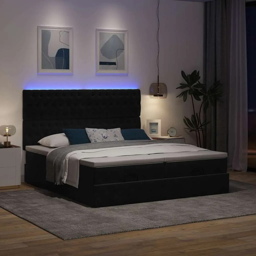 ΟΘΩΜΑΝΙΚΟ ΚΡΕΒΑΤΙ ΜΕ ΣΤΡΩΜΑΤΑ &amp; LEDS ΜΑΥΡΟ 160X200CM VELVET 3314635