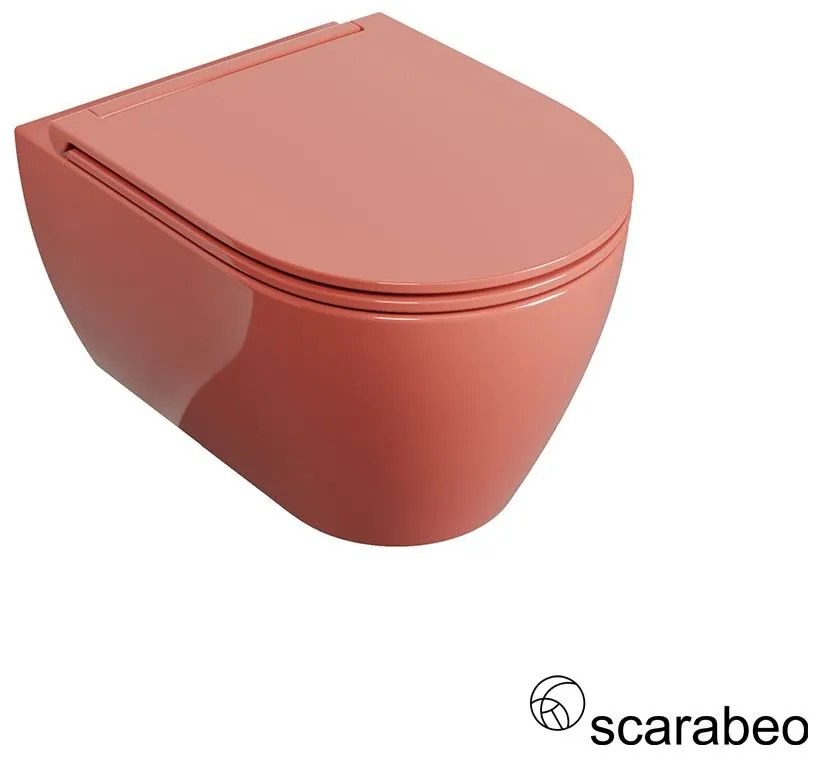 Scarabeo Glam Λεκάνη Κρεμαστή Rimless με σύστημα πλύσης Twist & κάλυμμα αποσπώμενο Slim Soft Close Peach Glossy