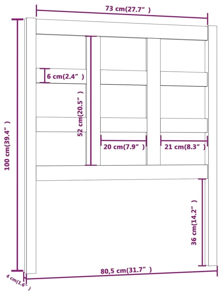 vidaXL Κεφαλάρι Κρεβατιού Λευκό 80,5 x 4 x 100 εκ. Μασίφ Ξύλο Πεύκου
