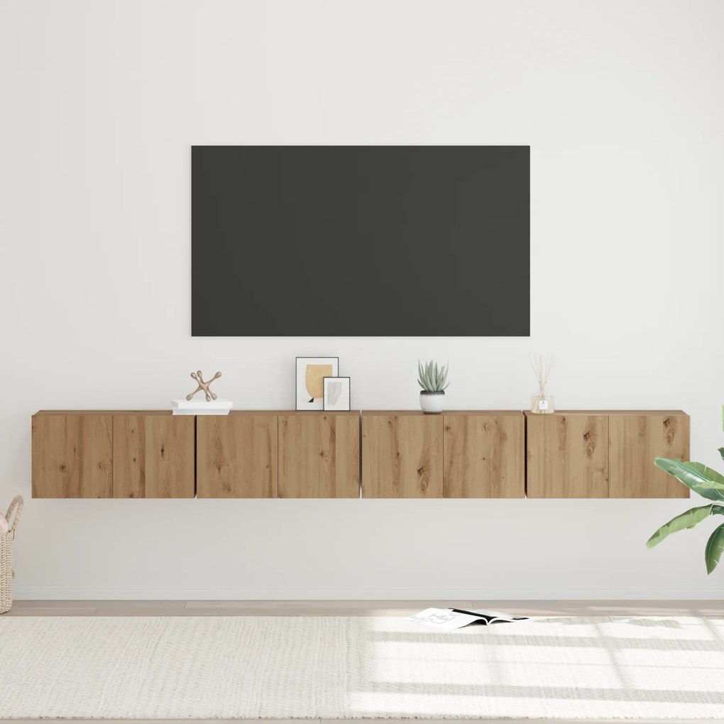 vidaXL Σετ επίπλου τηλεόρασης Επιτοίχιο 4 pcs Χειροποίητη δρυς
