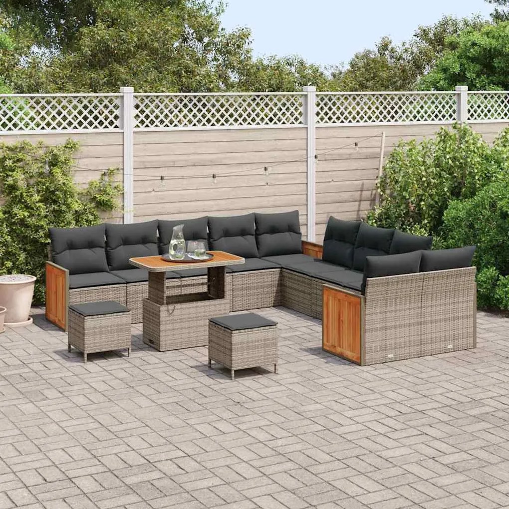 vidaXL Σετ Καναπέ Κήπου με μαξιλάρι 13 pcs Γκρι 90 x 55 x 71 cm
