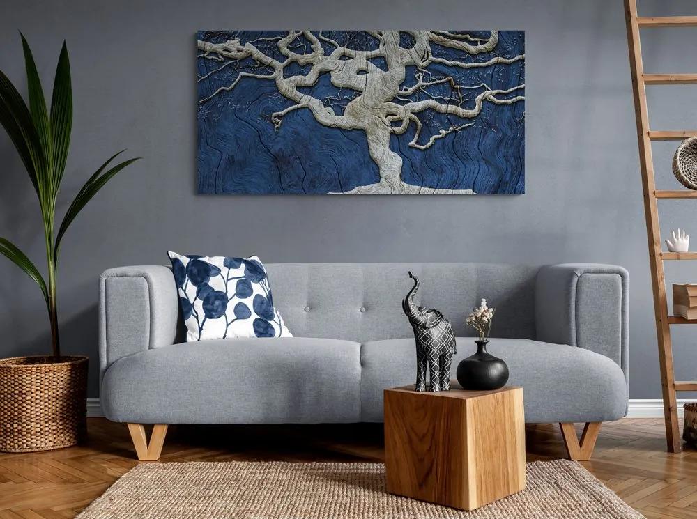 Αφηρημένη εικόνα δέντρο σε ξύλο με μπλέ αντίθεση