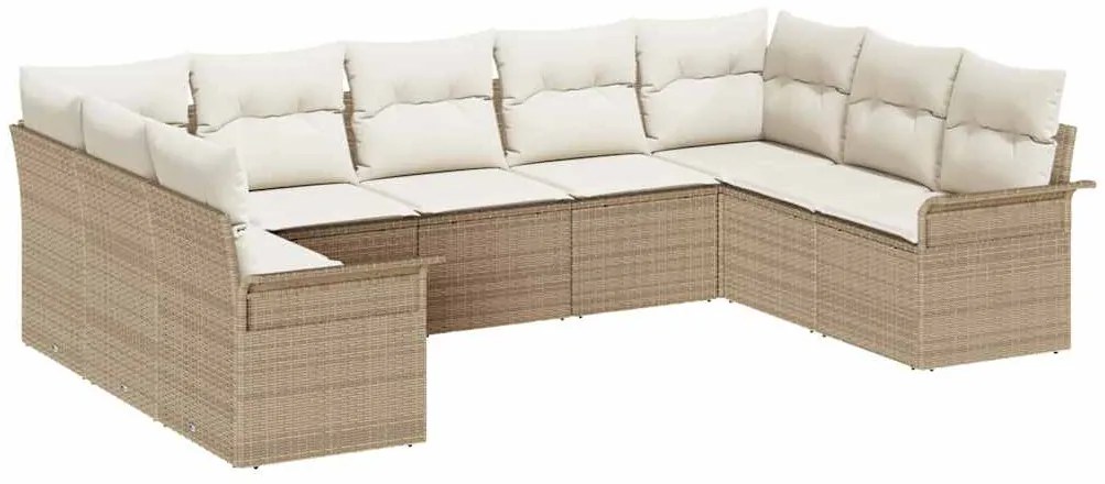 vidaXL Σετ Καναπέ Κήπου με μαξιλάρι 9 pcs Μπεζ Πολυ ράταν