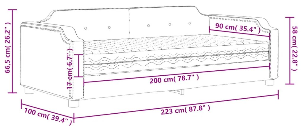 Καναπές Κρεβάτι με Στρώμα Ανοιχτό Γκρι 90 x 200 εκ. Υφασμάτινο - Γκρι