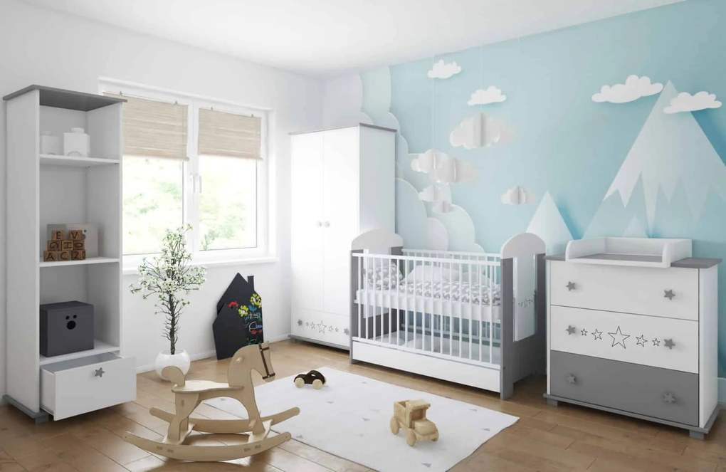 Βρεφικό Κρεβάτι με Συρτάρι White + Grey Stars  60x120cm   BC10031 BabyCute