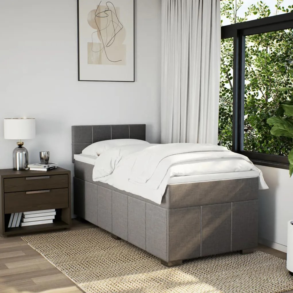 Κρεβάτι Boxspring με Στρώμα Taupe 90x200 εκ. Υφασμάτινο - Μπεζ-Γκρι