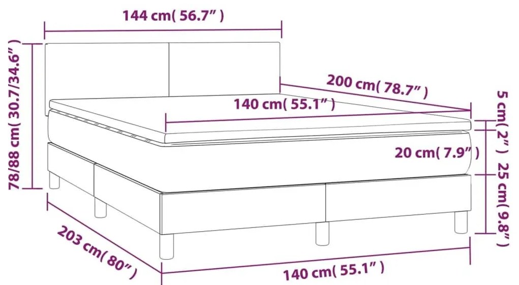 Κρεβάτι Boxspring με Στρώμα &amp; LED Σκ. Μπλε 140x200εκ. Βελούδινο - Μπλε