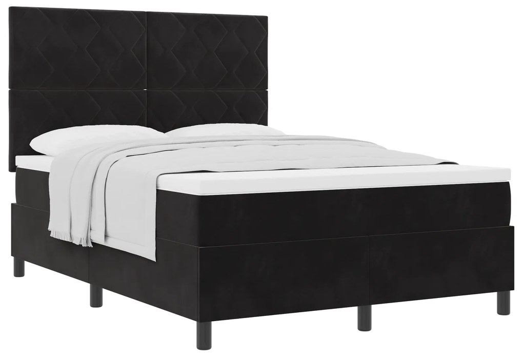 vidaXL κρεβάτι Box Spring με στρώμα Μαύρο 140x200 εκ Βελούδο