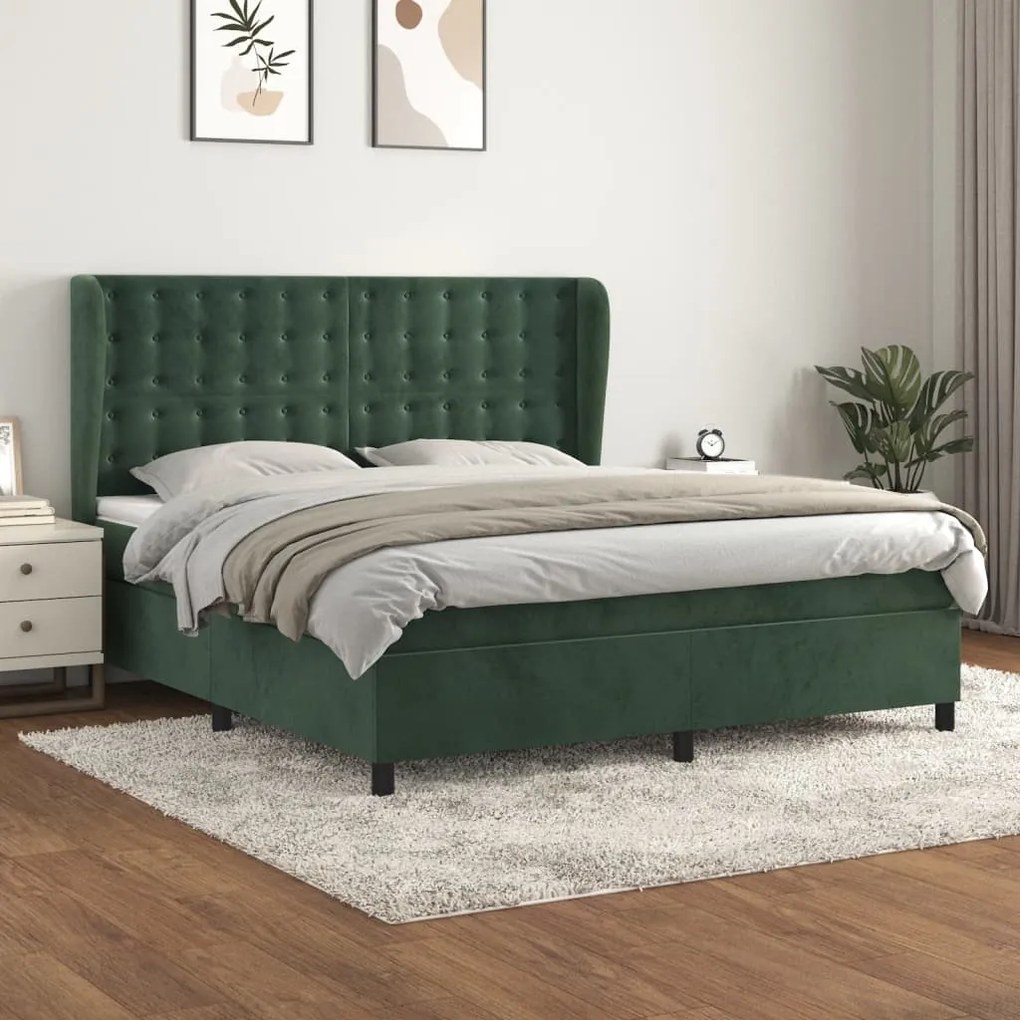 Κρεβάτι Boxspring με Στρώμα Σκούρο Πράσινο 160x200εκ. Βελούδινο