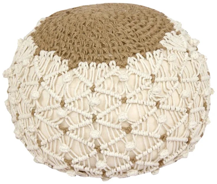 Σκαμπό-πουφ Boha Inart γιούτα σε κίτρινη και λευκή απόχρωση Φ40x30εκ Υλικό: 70%  COTTON - 30%  JUTE 302-000031