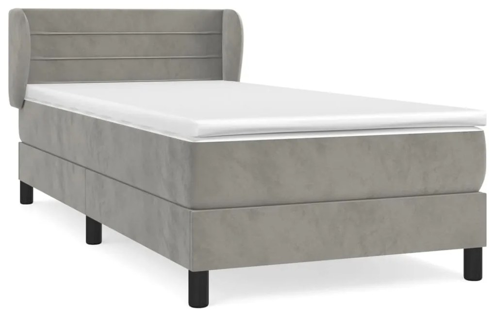 Κρεβάτι Boxspring με Στρώμα Σκούρο Γκρι 90x200 εκ. Βελούδινο - Γκρι