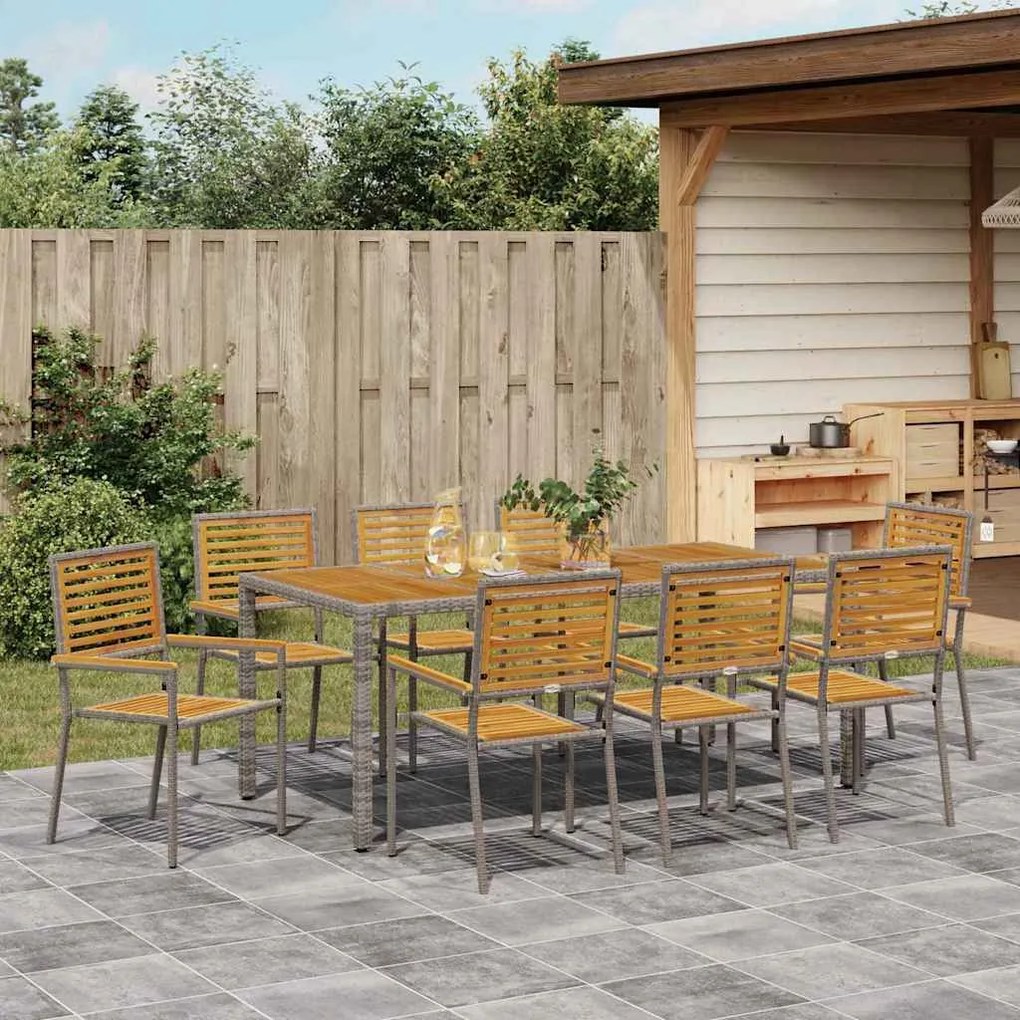 vidaXL Σέτ φαγητού για κήπο 9 pcs Γκρι, Καφέ 190 x 90 x 75 cm