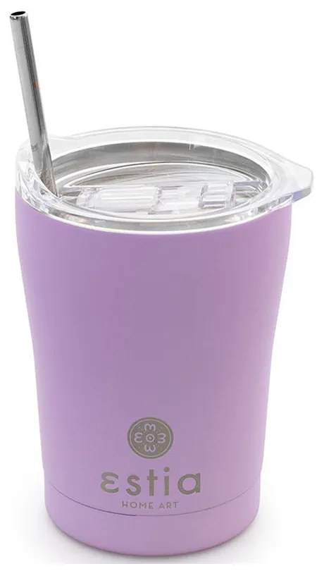 Ποτήρι Θερμός με Καλαμάκι Coffee Mug Save The Aegean  Lavender Purple 350ml