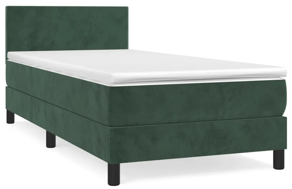 vidaXL Κρεβάτι Boxspring με Στρώμα Σκούρο Πράσινο 90x200 εκ. Βελούδινο