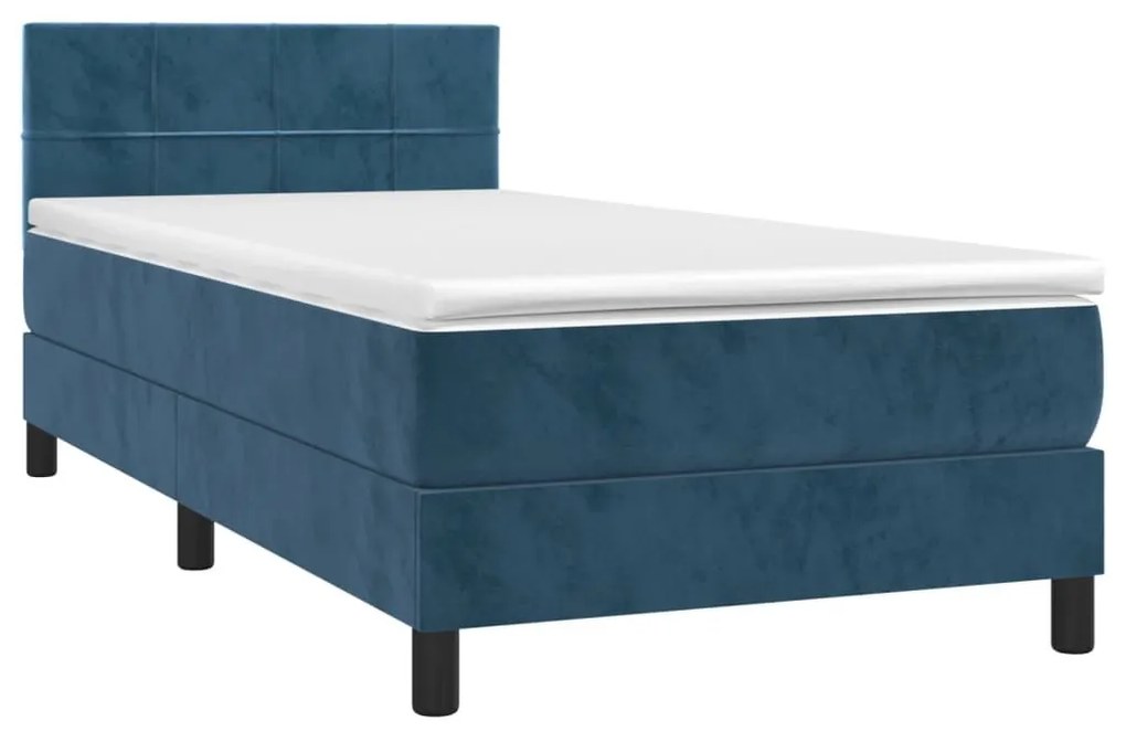 Κρεβάτι Boxspring με Στρώμα Σκούρο Μπλε 80 x 200 εκ. Βελούδινο - Μπλε