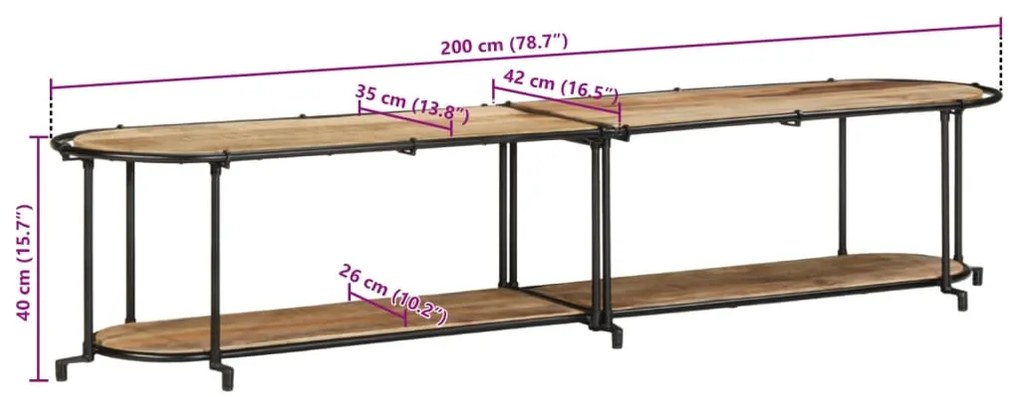 Έπιπλο Τηλεόρασης 200x42x40 εκ. Μασίφ Ακατέργ. Ξύλο Μάνγκο - Καφέ