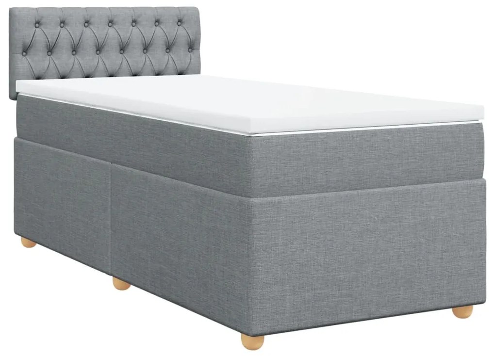 vidaXL Κρεβάτι Boxspring με Στρώμα Ανοιχτό Γκρι 90x200 εκ. Υφασμάτινο